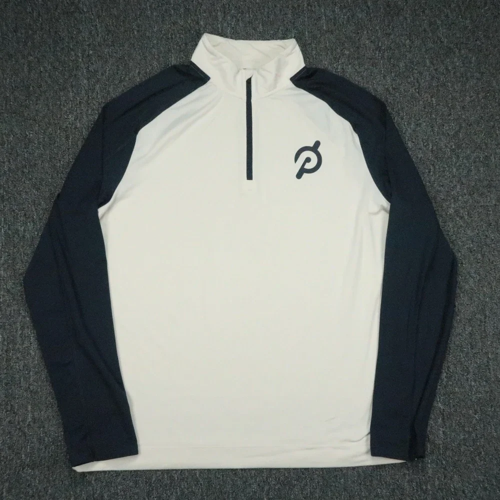 Rhone‎ Pullover Mens Medium Cream Blue Quarter Zip Peloton Performance Athletic